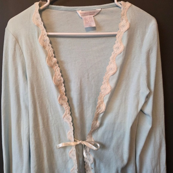 Gilligan & O'Malley Light Blue Lace Trim Tie Front Cardigan Top M Coquette Soft - Picture 2 of 9